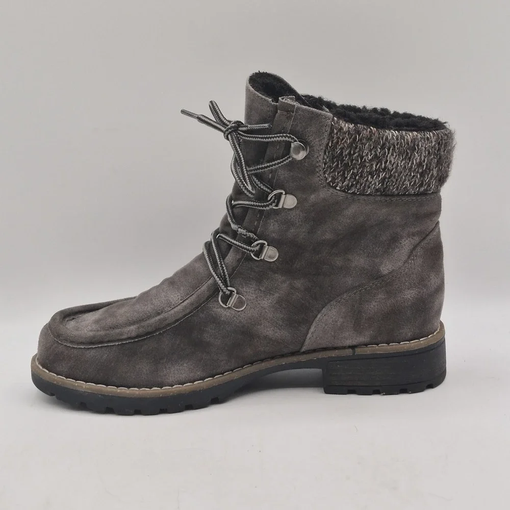 Mukluks Boots Womens Size 9 Gray Faux Suede Ankle Lace Up Faux‎ Fur Winter